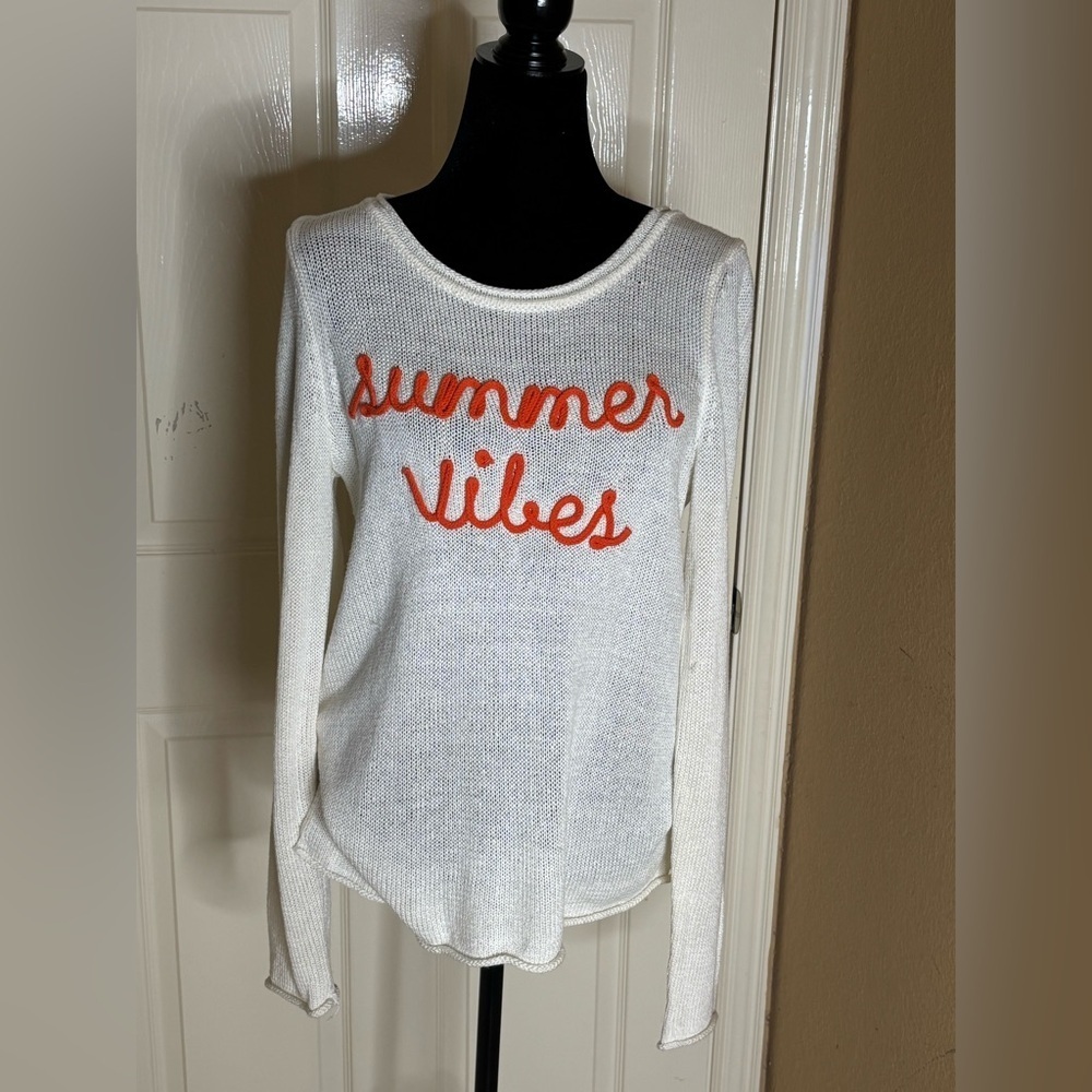 Marled "Summer Vibes" Coral Cream Loose Knit Sweater Size Medium - Picture 6 of 9